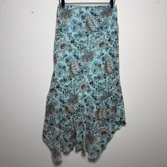 B.I.G.A.Y.C.D.A Dresses & Skirts - VTG 90s Women Fairy Midi Skirt S Blue‎ Floral Paisley Asymmetrical Handkerchief